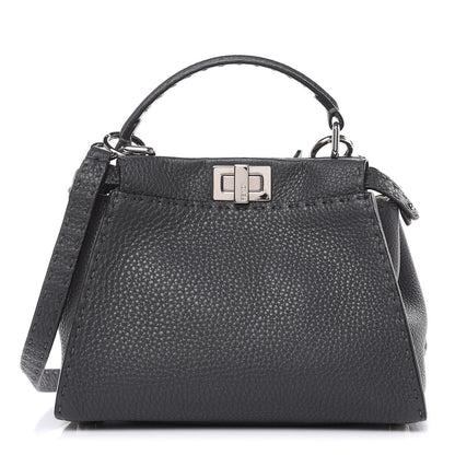 Fendi Cuoio Romano Selleria Bi-Color Mini Peekaboo Iconic Satchel Asfalto Latte 1 of 11