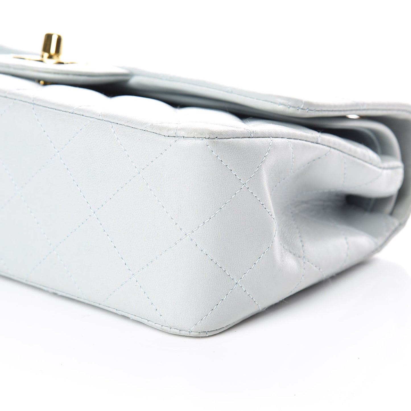 Lambskin Quilted Small Double Flap Light Blue