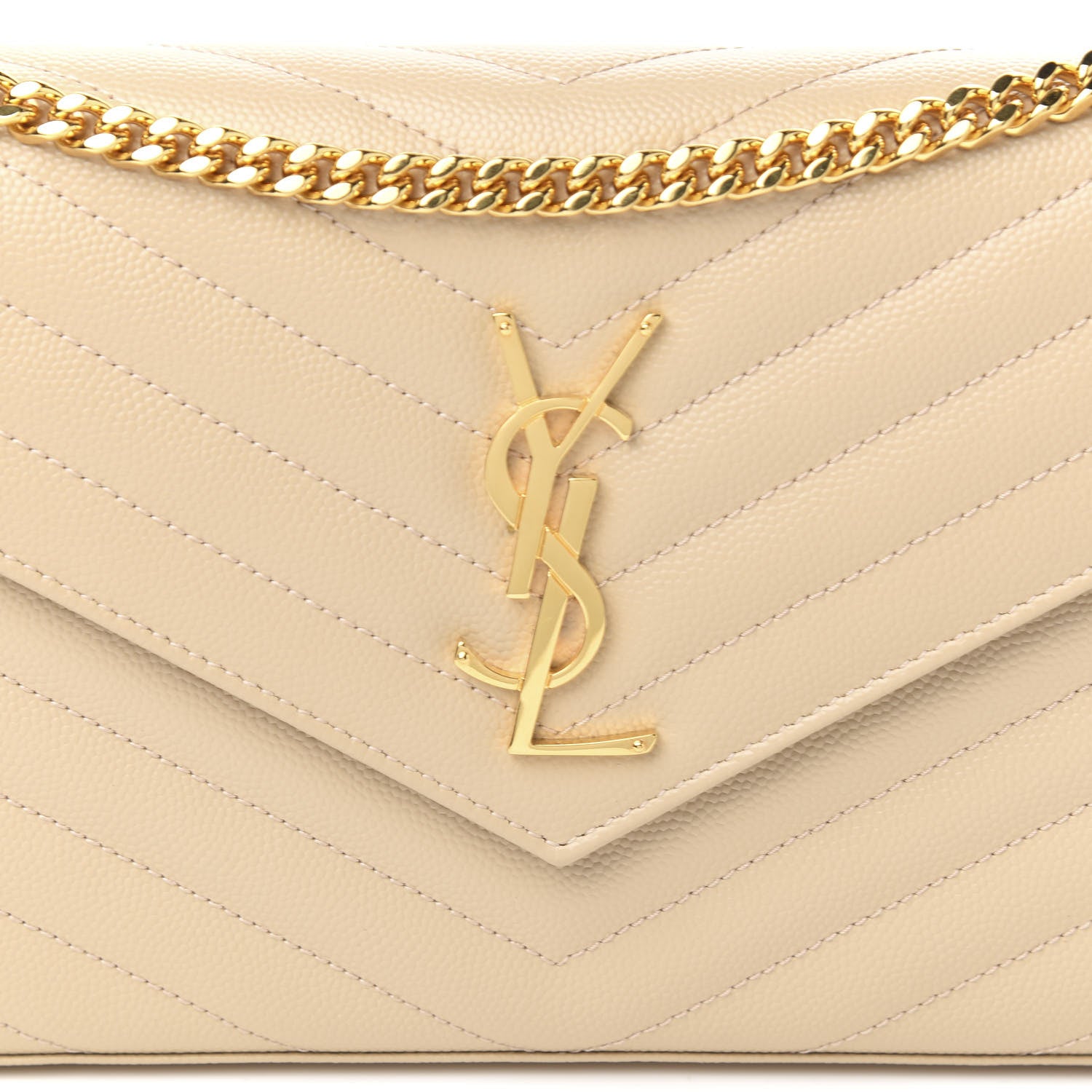 Saint Laurent Grain De Poudre Matelasse Chevron Monogram Chain Wallet Nude Powder 8 of 8