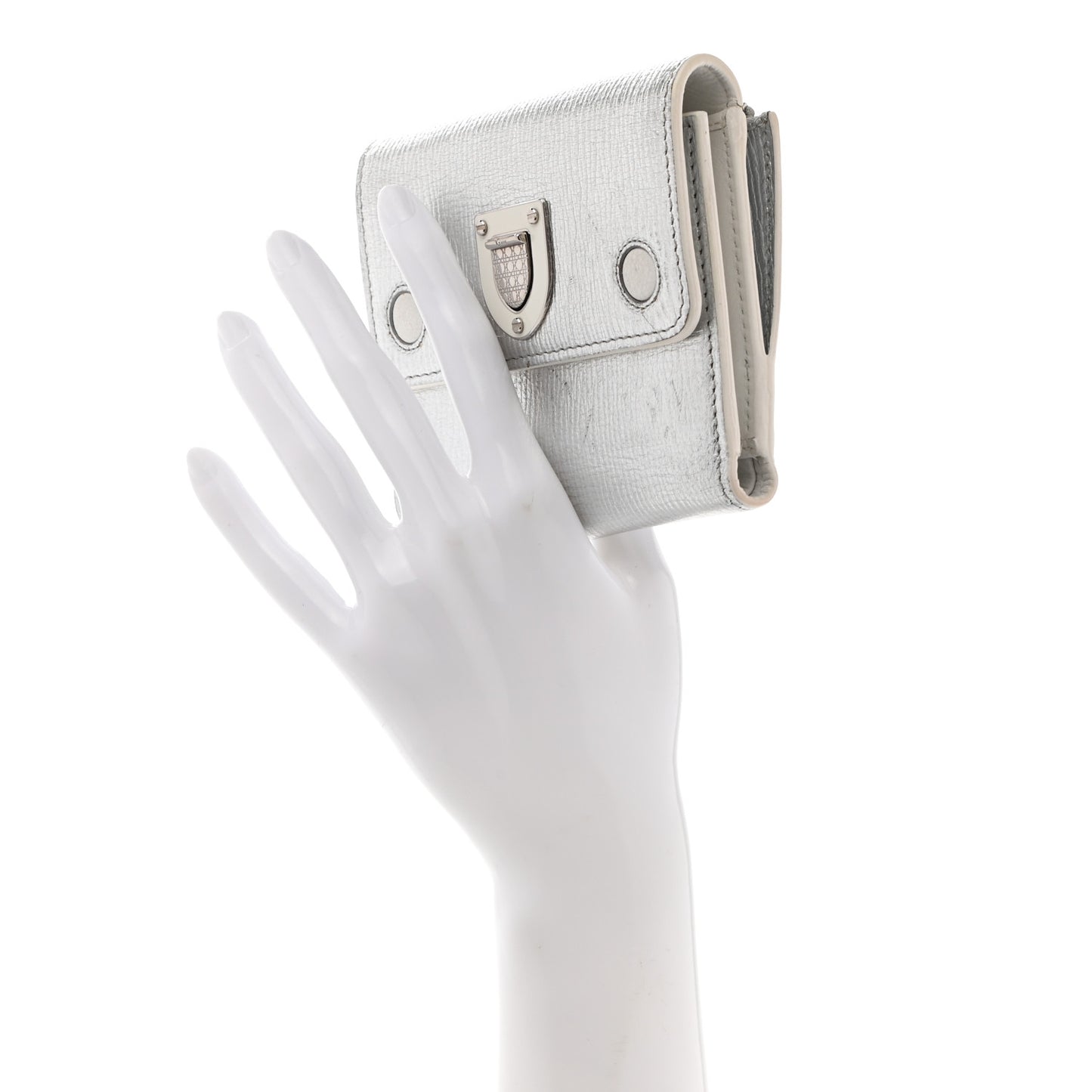 Metallic Goatskin Diorever Tri-Fold Wallet Silver