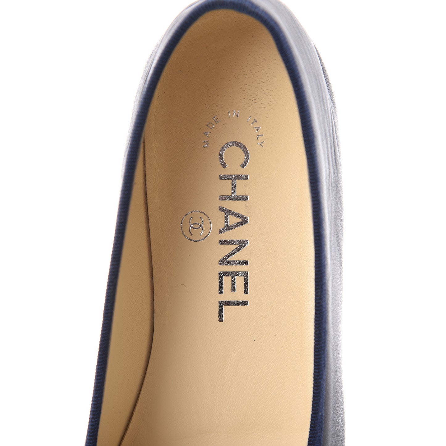 Calfskin CC Cap Toe Ballerina Flats 38 Dark Navy