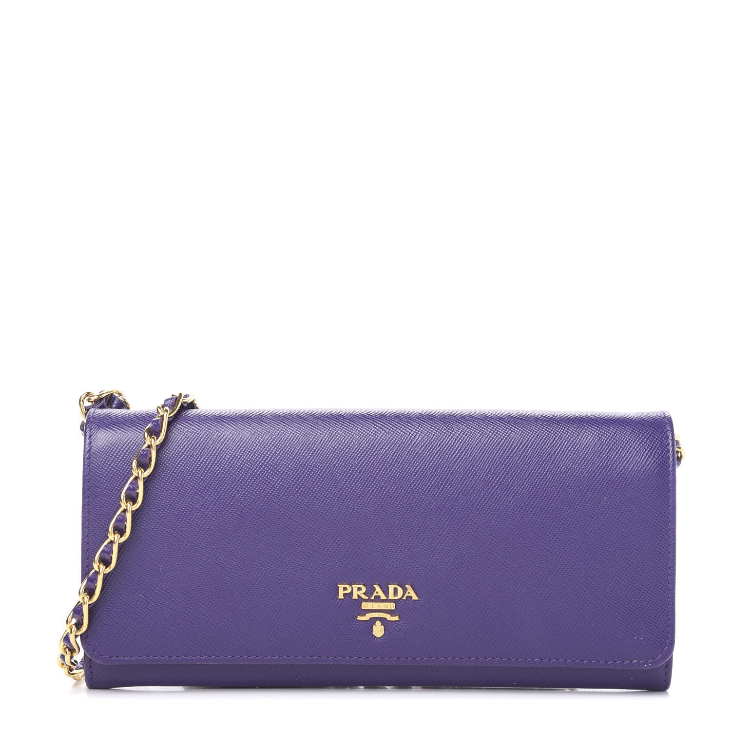 Prada Saffiano Metal Oro Chain Wallet Viola 1 of 9
