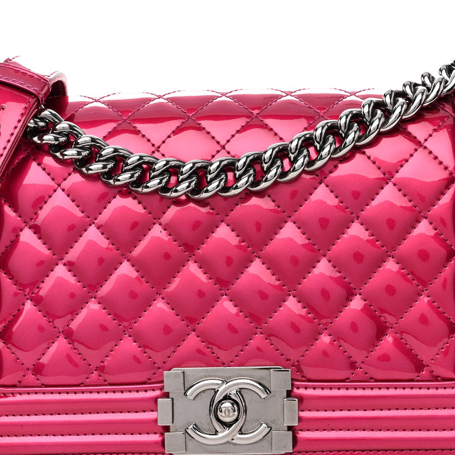 Chanel Metallic Patent Calfskin Quilted Medium Boy Flap Pink 8 of 10