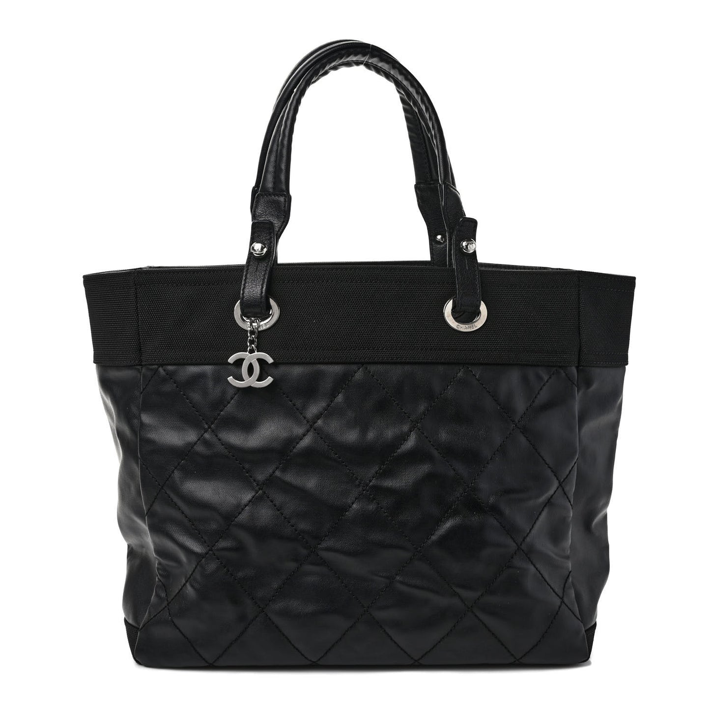 Coated Canvas Quilted Large Paris Biarritz Tote Black