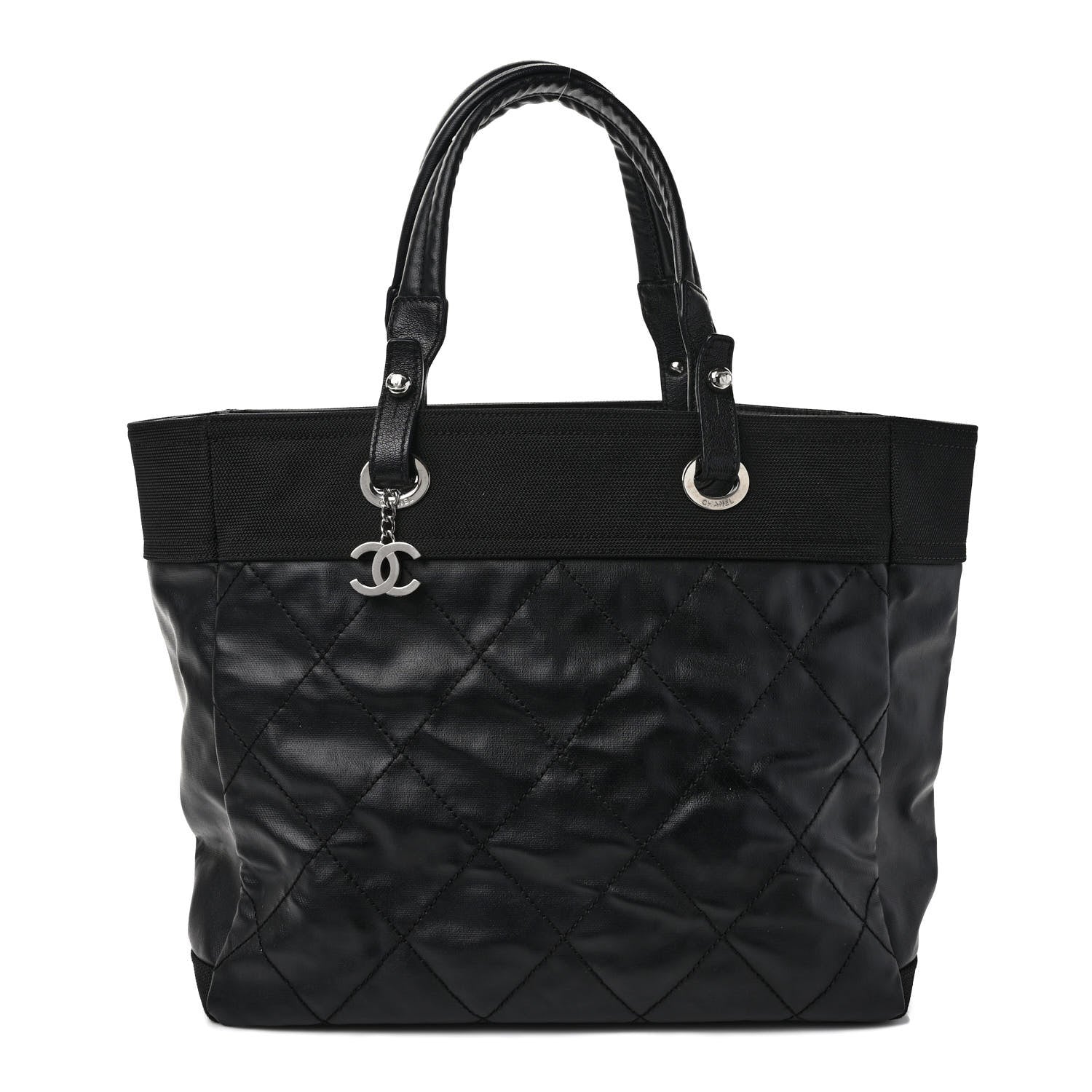 Chanel Coated Canvas Quilted Large Paris Biarritz Tote Black 1 of 10