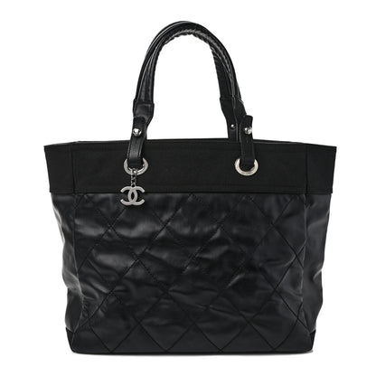 Chanel Coated Canvas Quilted Large Paris Biarritz Tote Black 1 of 10