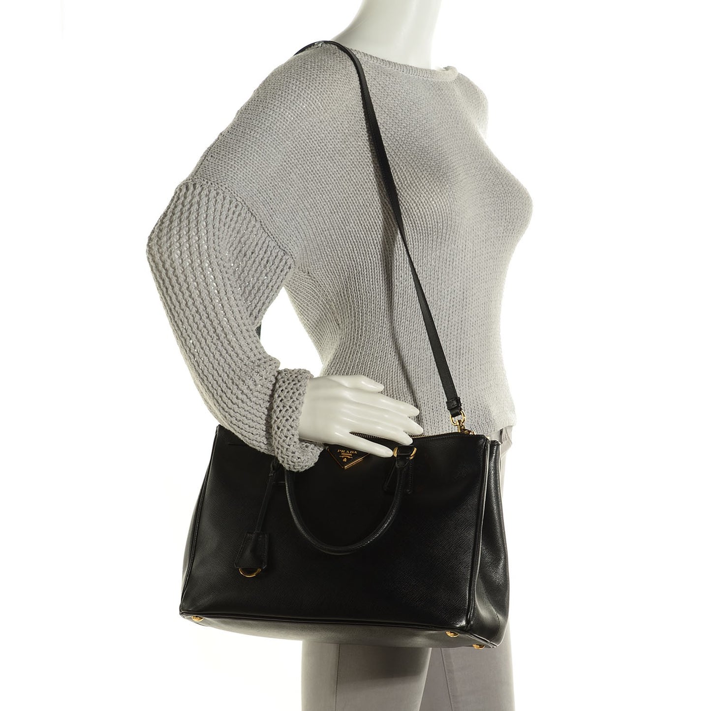 Saffiano Lux Medium Double Zip Tote Nero Black