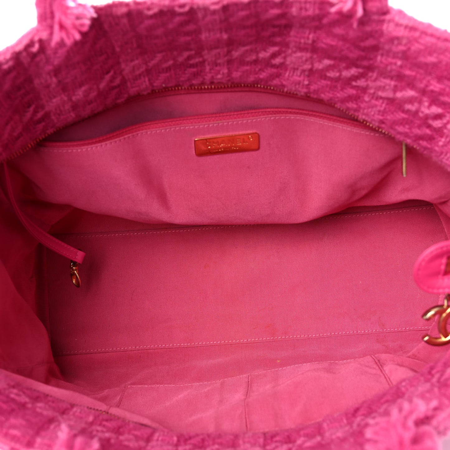 Wool Tweed Large Zipped Shopping Tote Pink