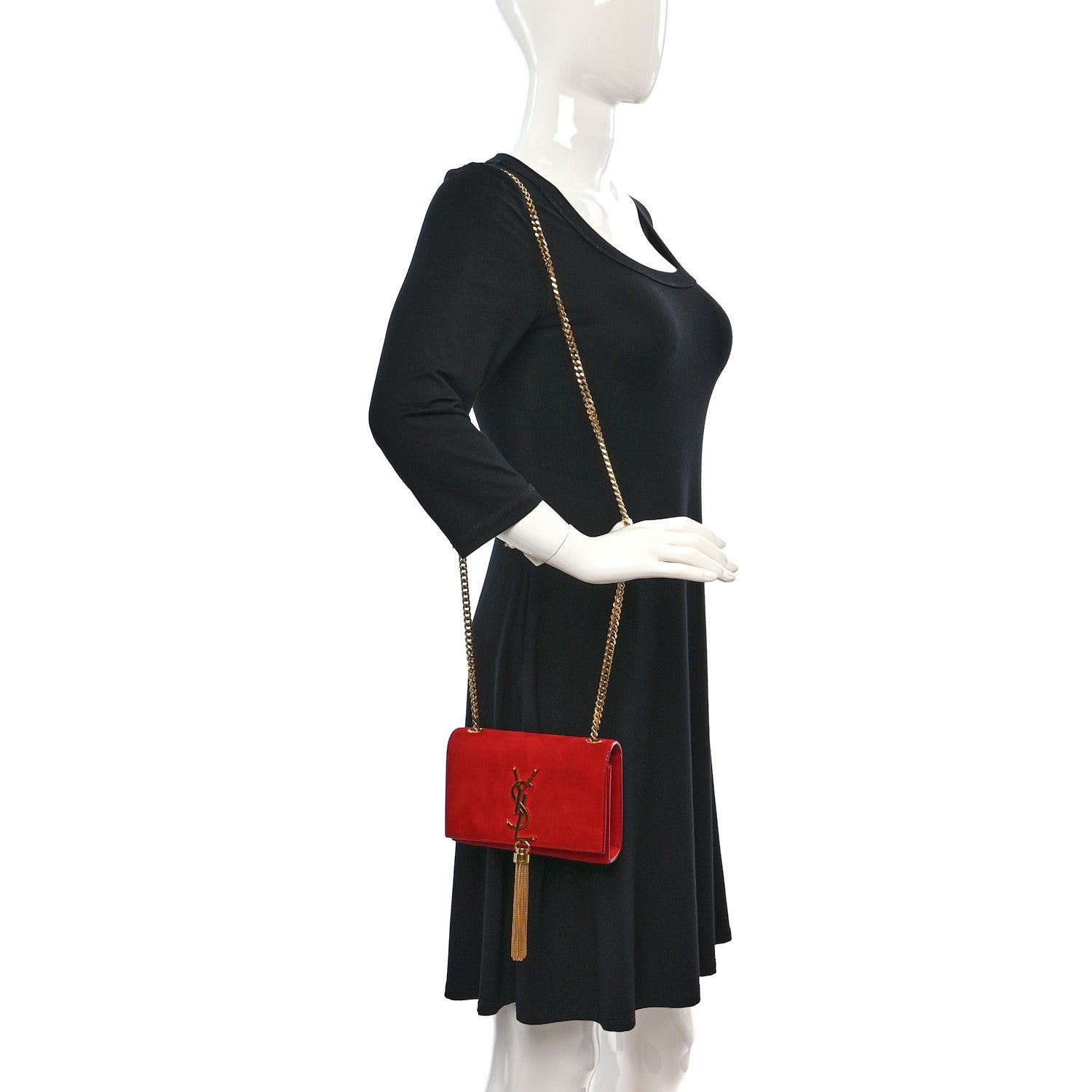 Saint Laurent Suede Small Classic Monogram Kate Tassel Satchel Red 2 of 8