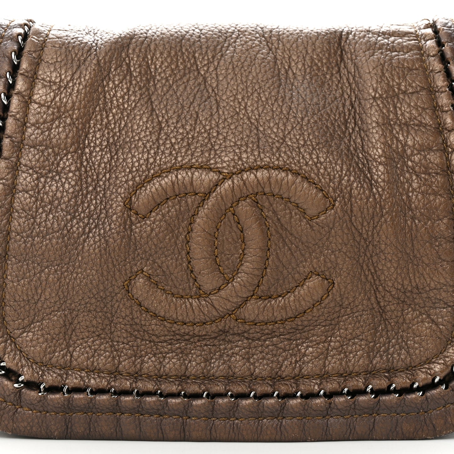 Metallic Deerskin Small Luxe Ligne Flap Bronze
