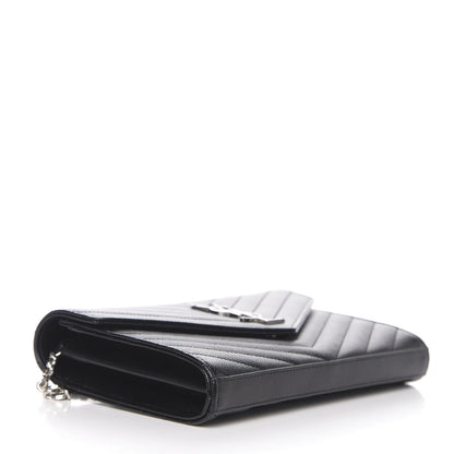 Saint Laurent Grain De Poudre Matelasse Chevron Monogram Chain Wallet Black 3 of 9