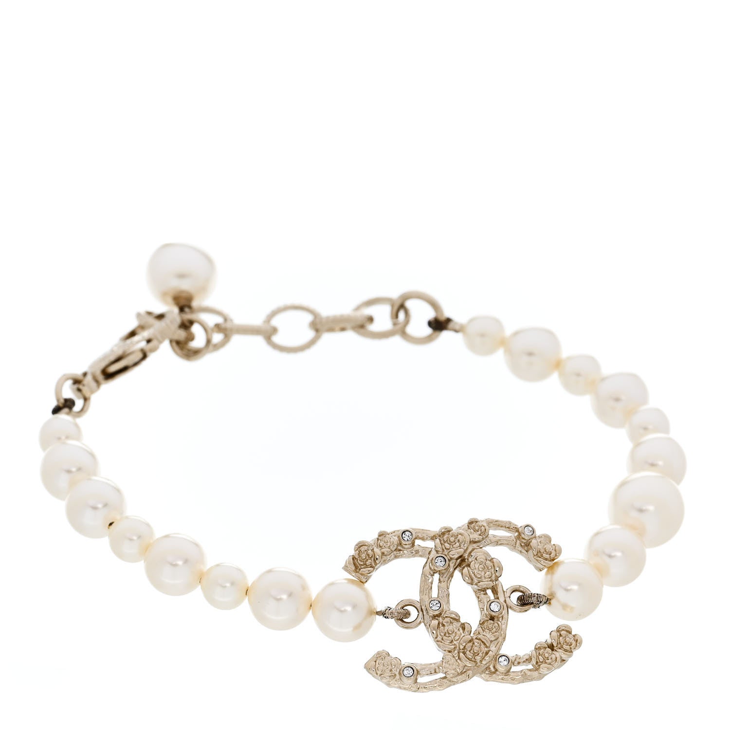 Chanel Graduated Pearl Crystal CC Bracelet Gold 1 of 4