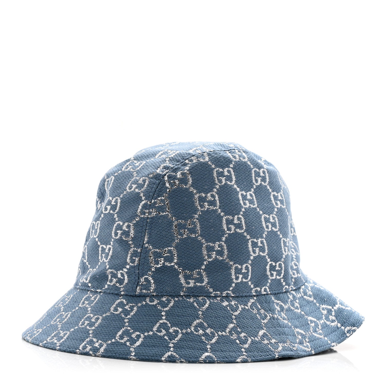 Gucci Canvas Lame GG Monogram Bucket Hat XS Light Blue Silver 1 of 7