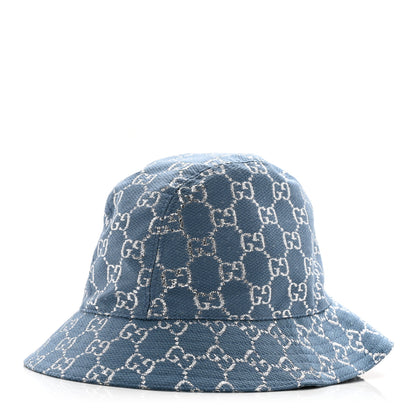 Gucci Canvas Lame GG Monogram Bucket Hat XS Light Blue Silver 1 of 7