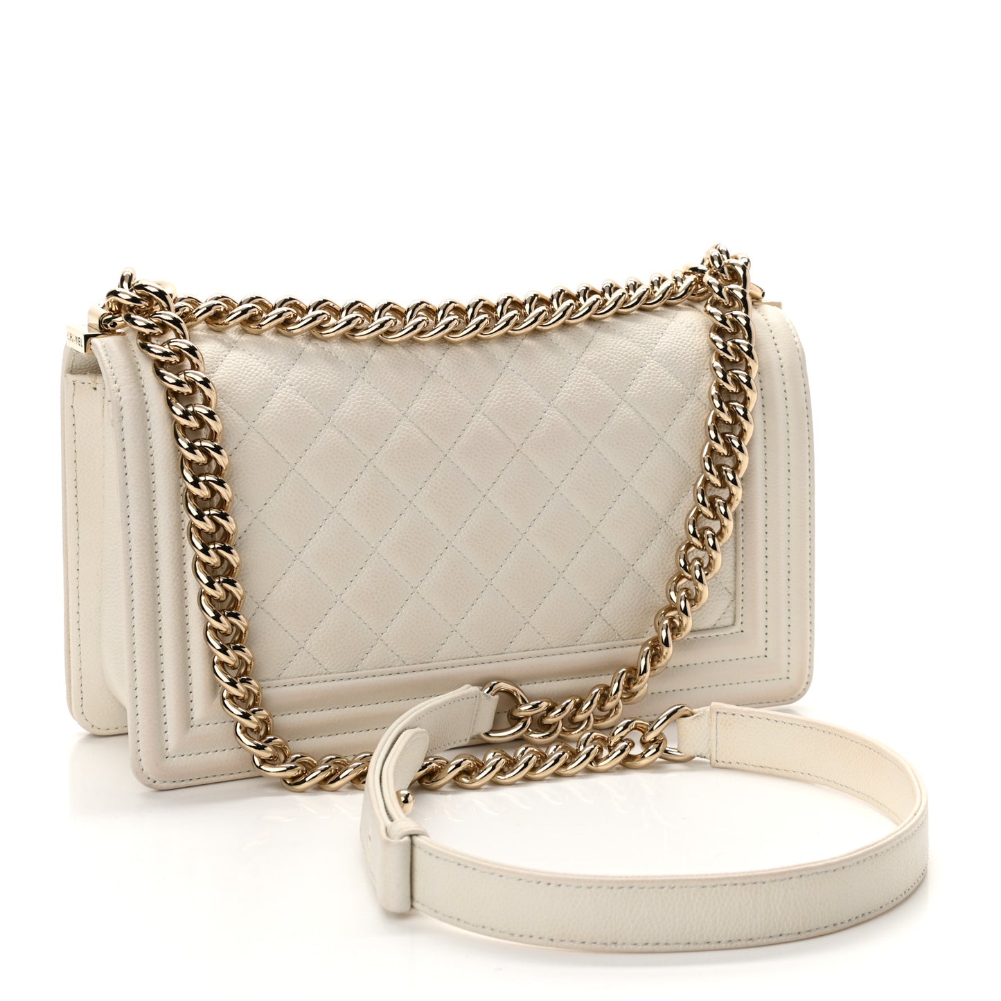 Caviar Quilted Medium Boy Flap White