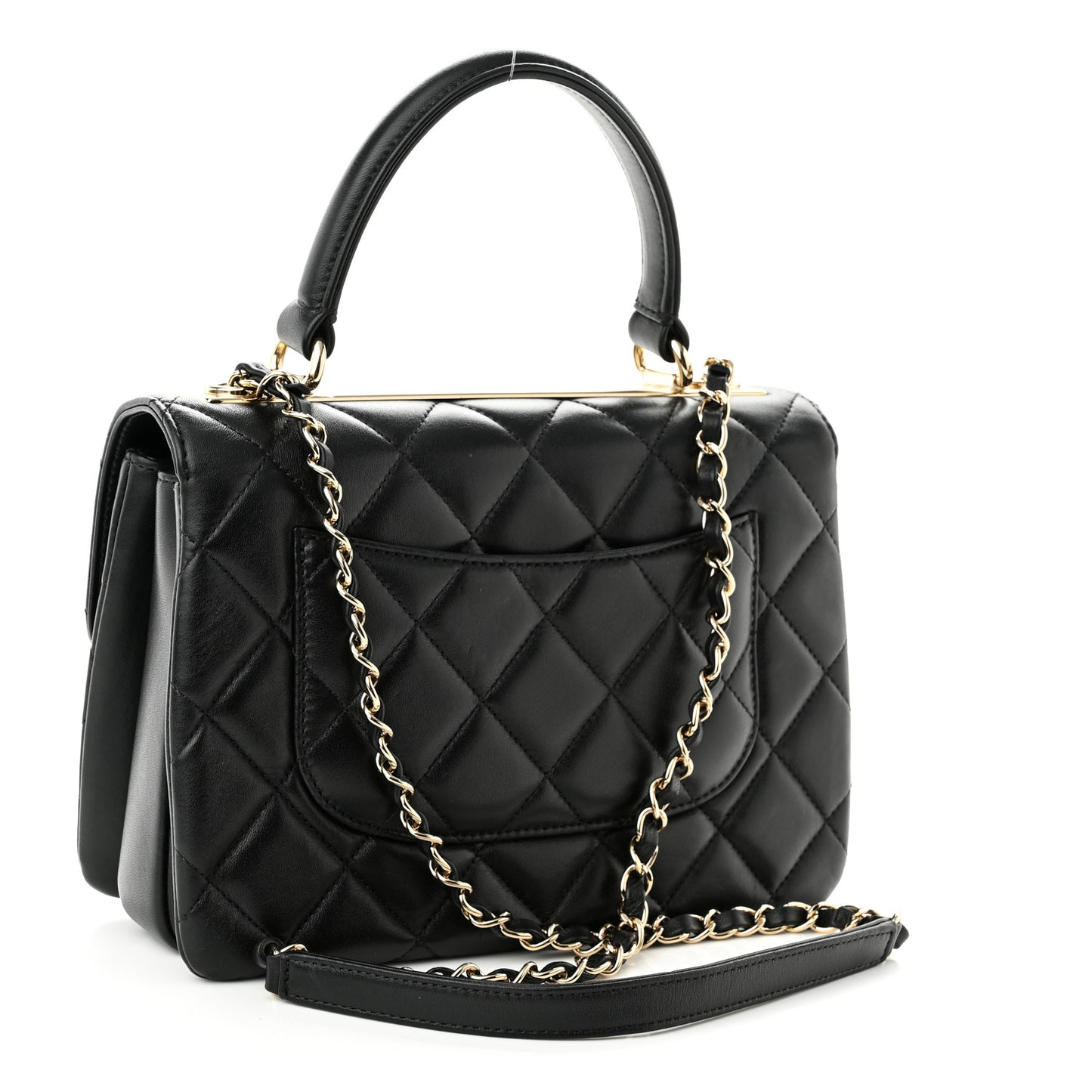 Lambskin Quilted Small Trendy CC Dual Handle Flap Bag Black