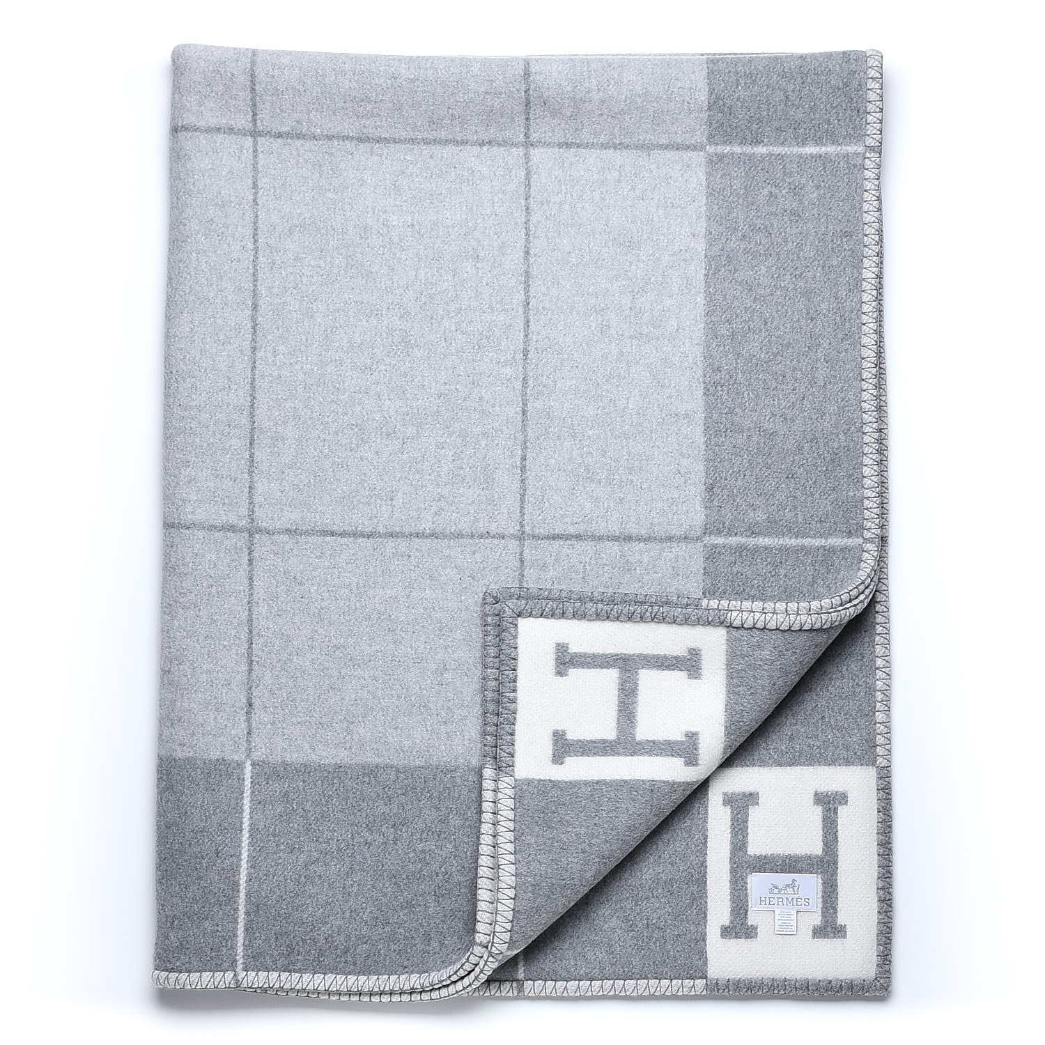 Hermes Wool Cashmere Avalon III Blanket Ecru Gris Clair 3 of 4