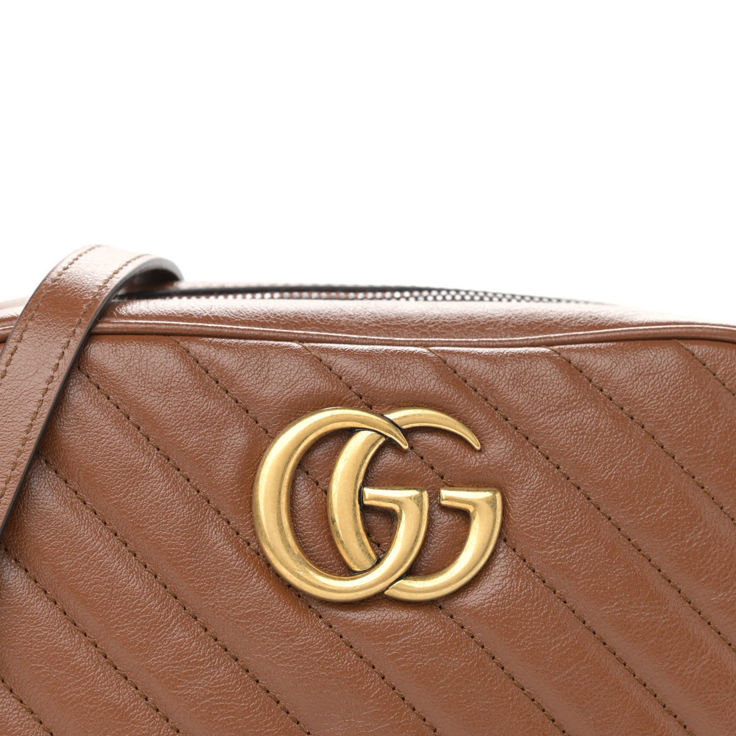 Glazed Calfskin Matelasse Diagonal Small GG Marmont Chain Shoulder Bag Cuir