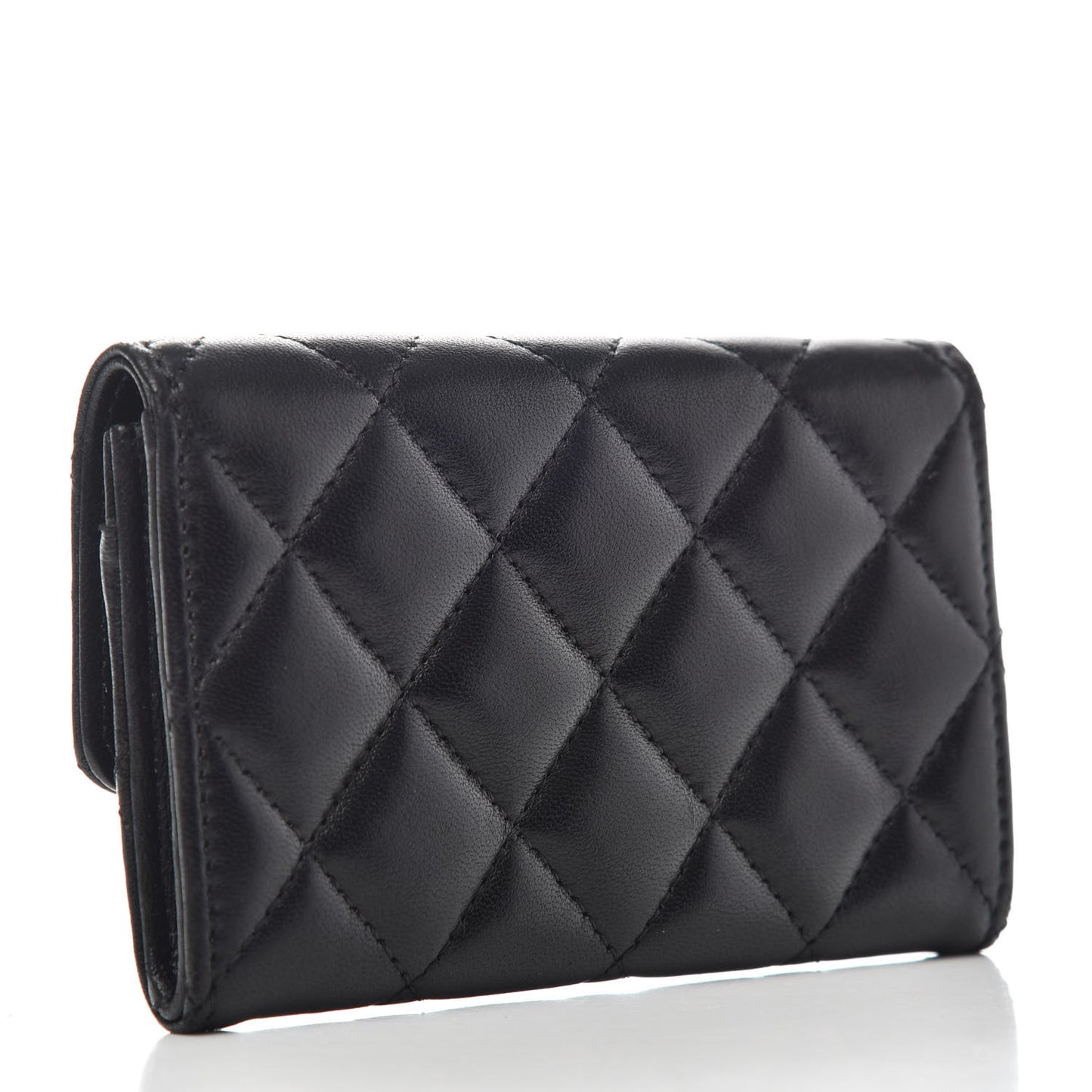 Lambskin Quilted Flap Card Holder Black