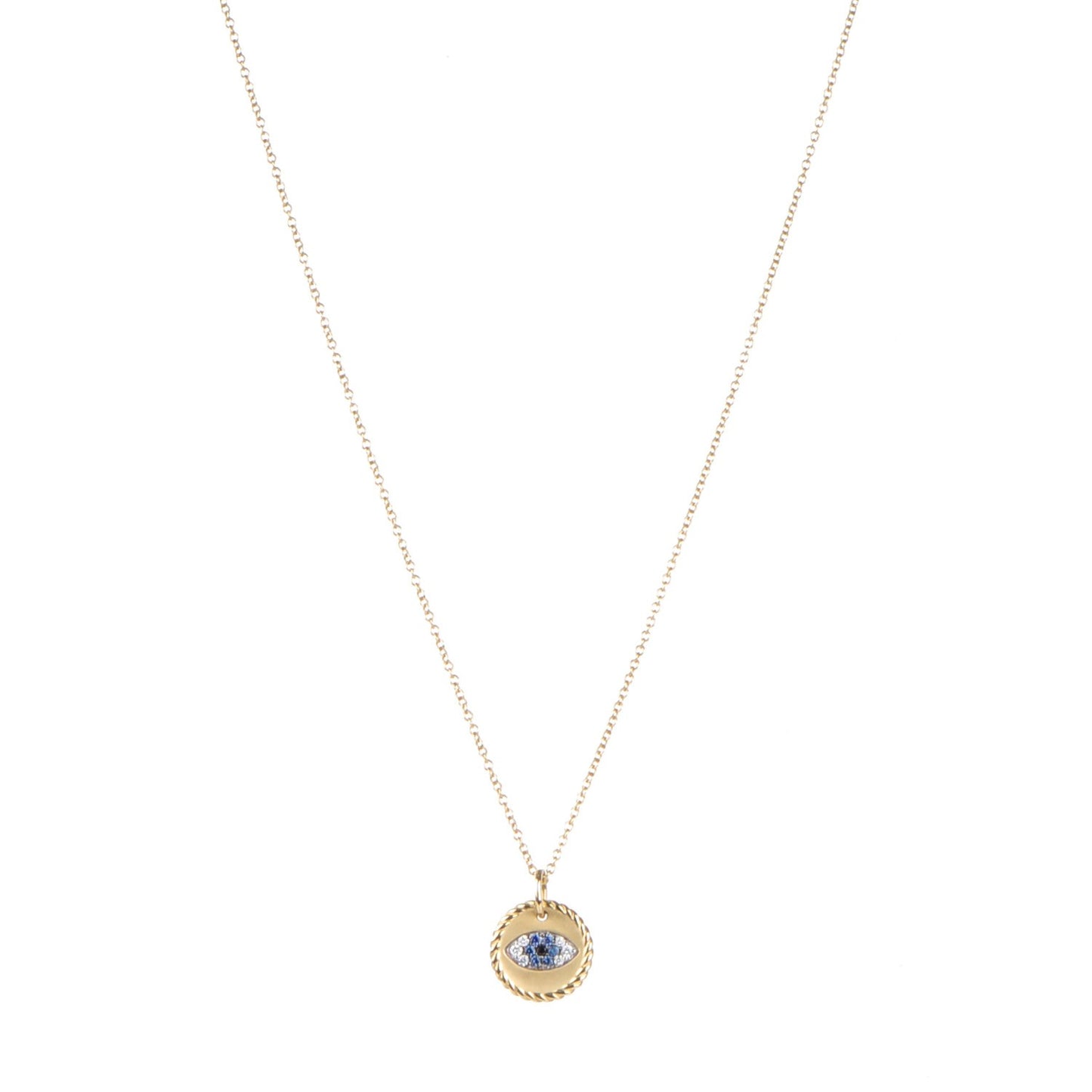 18K Yellow Gold Blue Sapphire Diamond Evil Eye Necklace