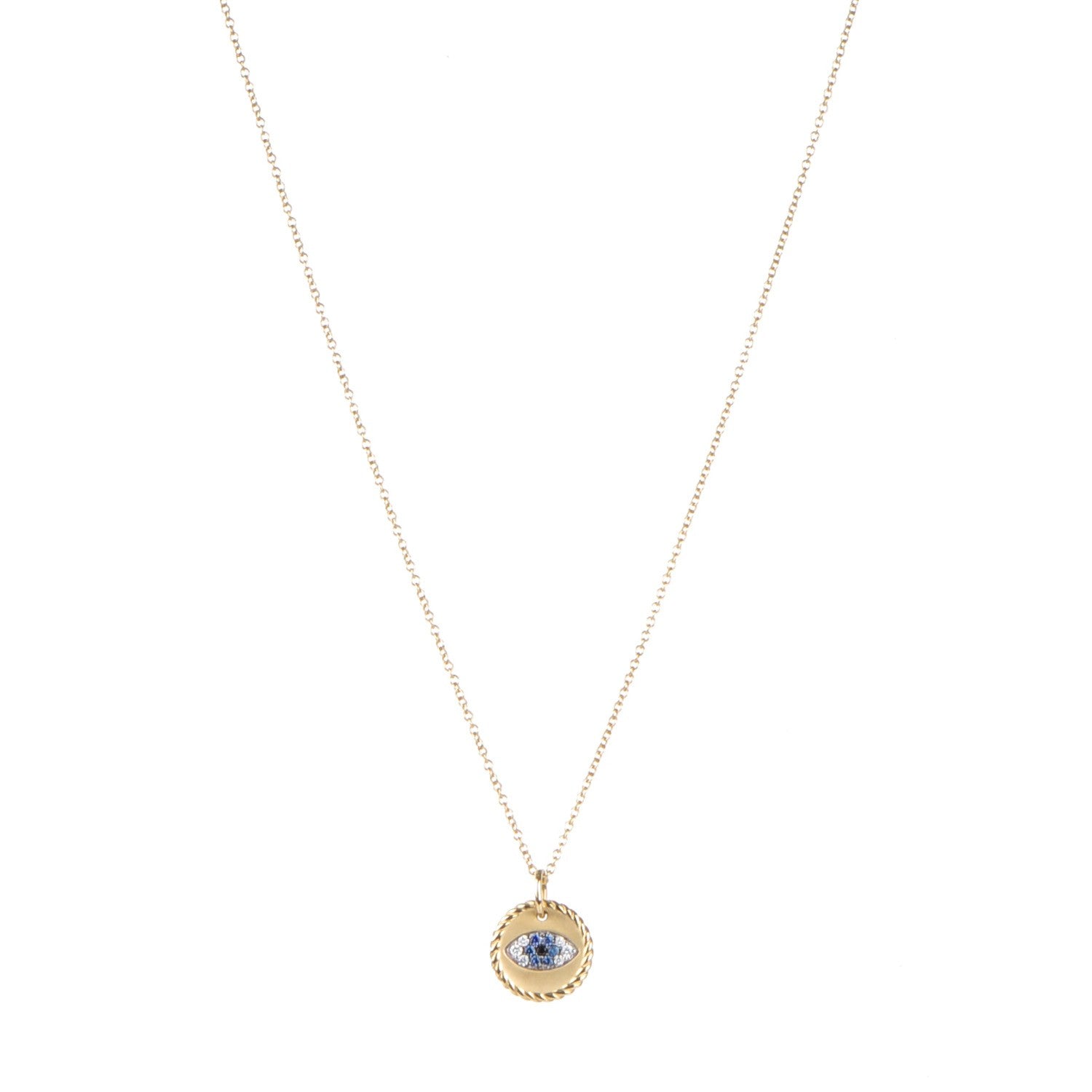 David Yurman 18K Yellow Gold Blue Sapphire Diamond Evil Eye Necklace 1 of 6