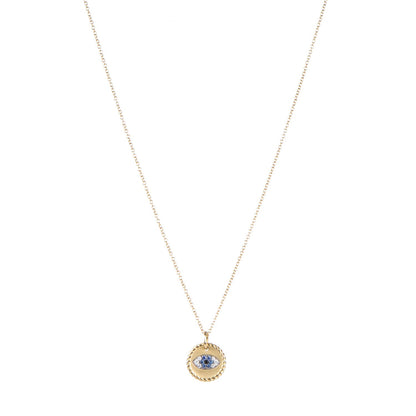 David Yurman 18K Yellow Gold Blue Sapphire Diamond Evil Eye Necklace 1 of 6