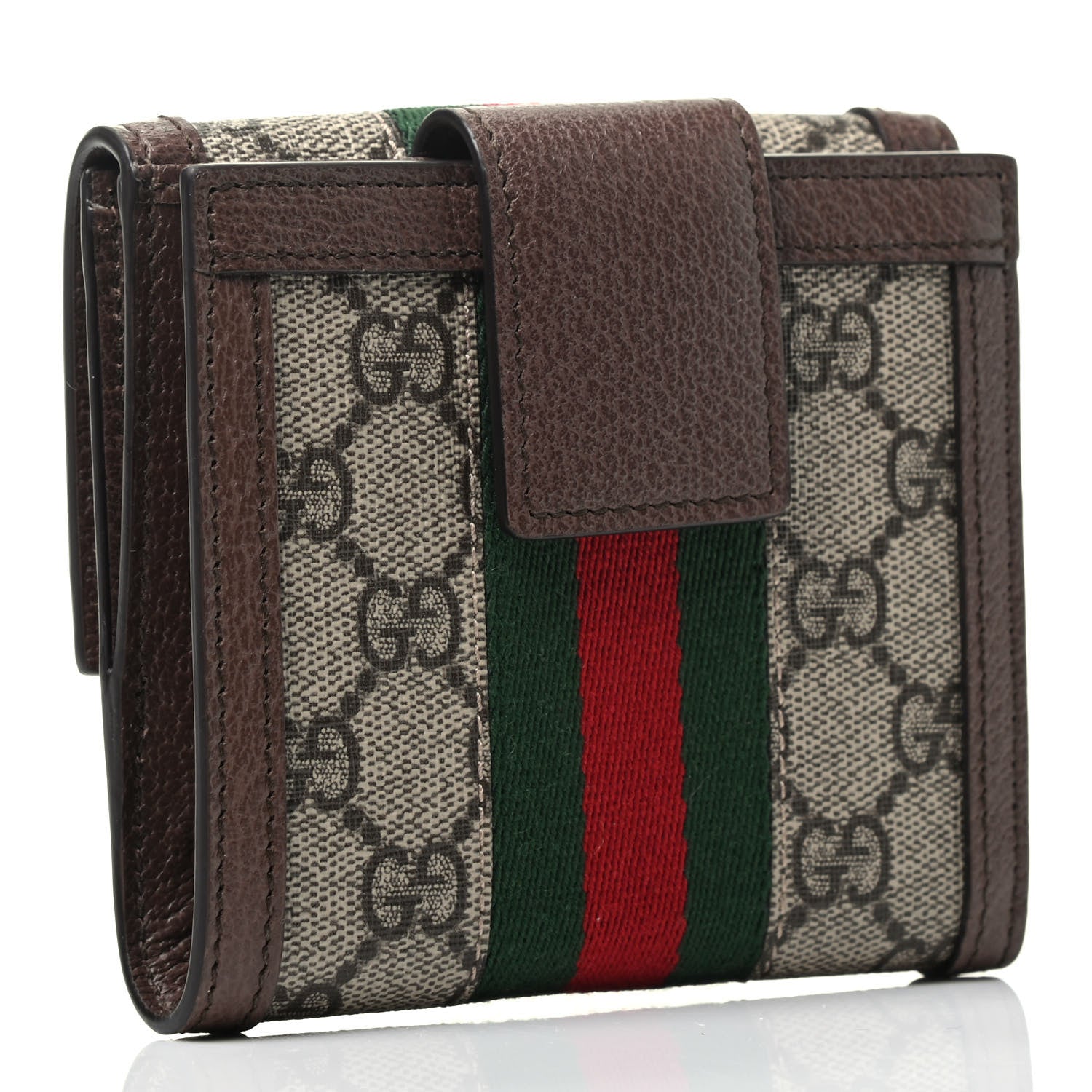 Gucci GG Supreme Monogram Web Ophidia French Flap Wallet Beige New Acero 2 of 3