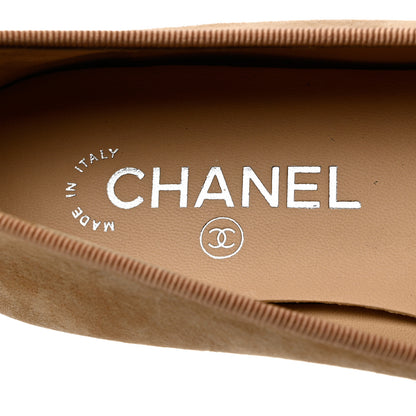 Chanel Suede Cap Toe CC Ballerina Flats 38.5 Beige Black 7 of 12