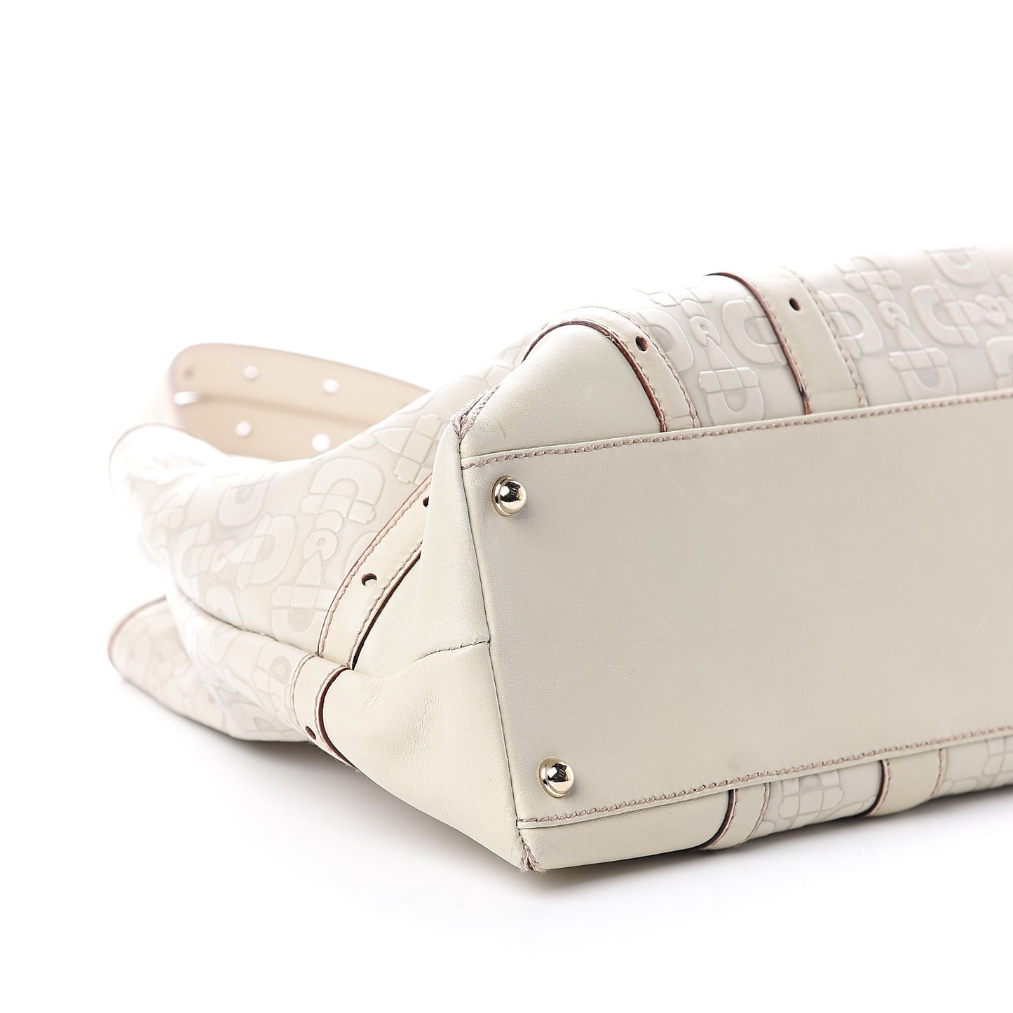 Calfskin Horsebit Embossed Large Glam Shoulder Bag White