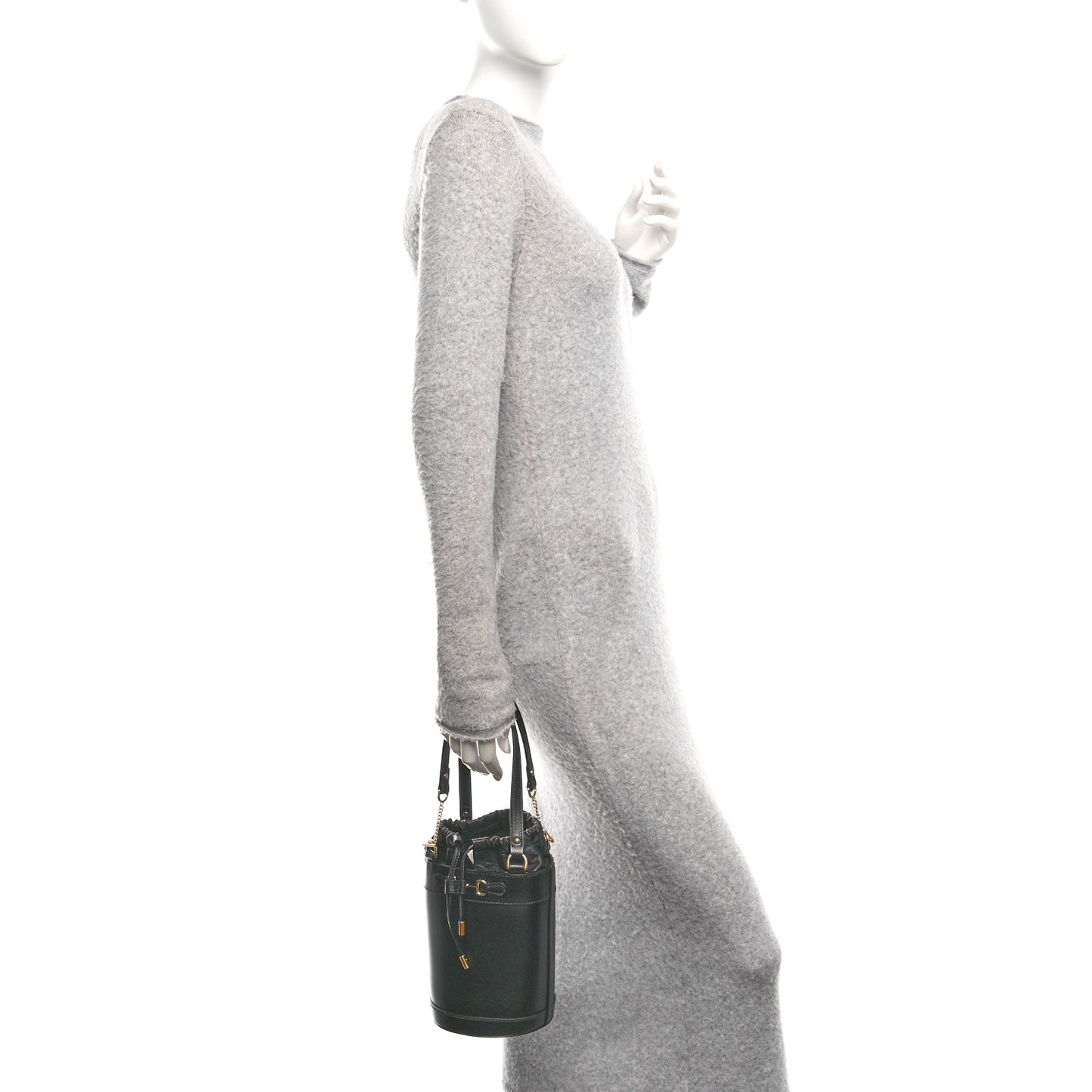 Azalea Sakai Calfskin Small Horsebit 1955 Drawstring Bucket Bag Black