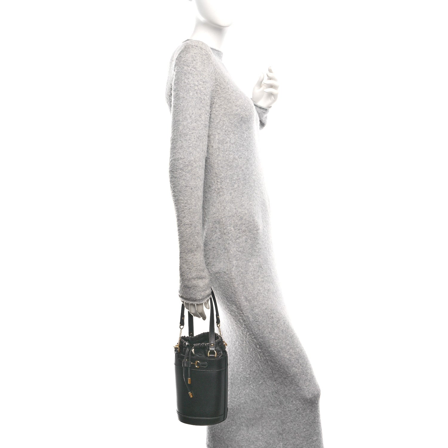 Gucci Azalea Sakai Calfskin Small Horsebit 1955 Drawstring Bucket Bag Black 2 of 10