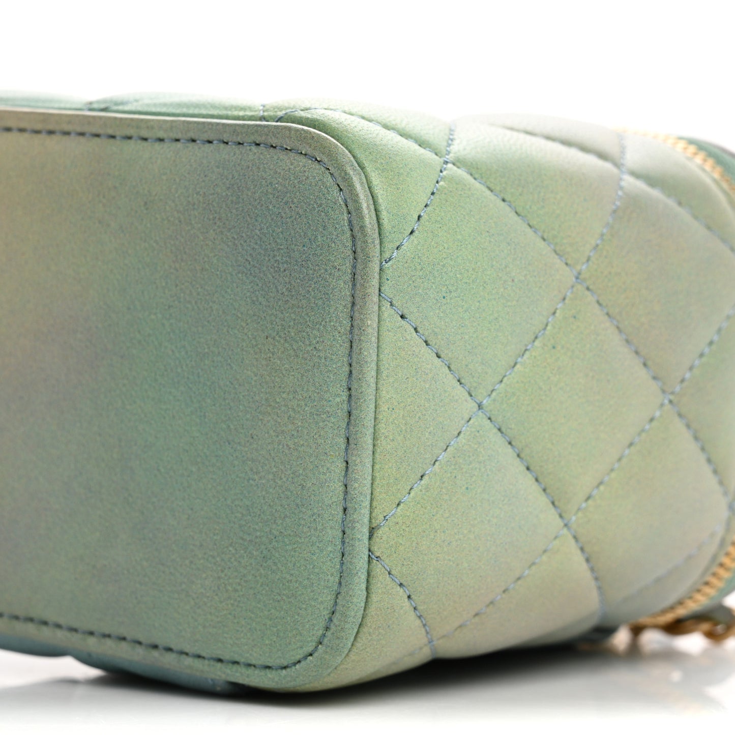 Lambskin Quilted Ombre Top Handle Mini Vanity Case With Chain Blue Green