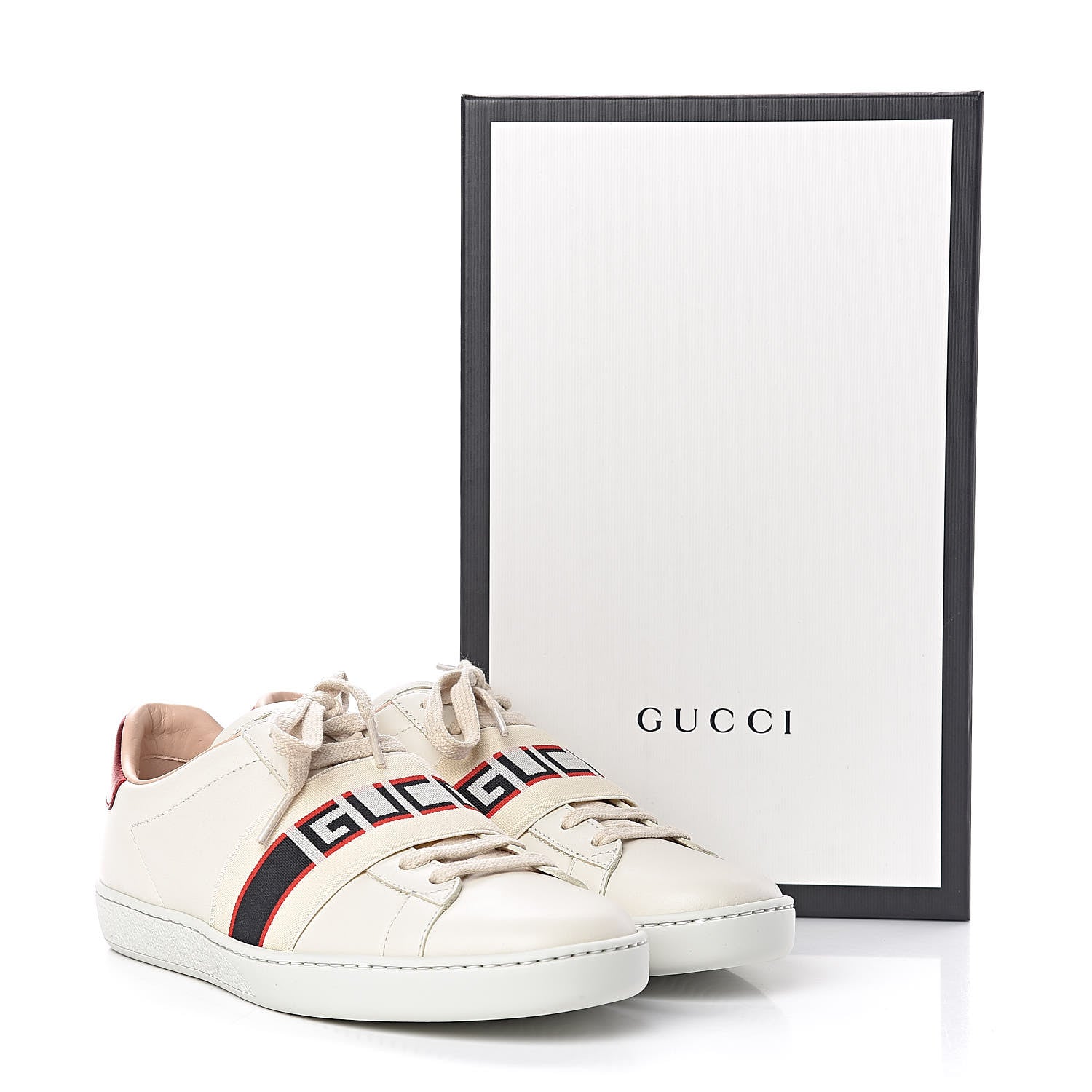 Gucci Calfskin Stripe Womens New Ace Sneakers 38 New Mystic White Ecru Red Flame 12 of 12