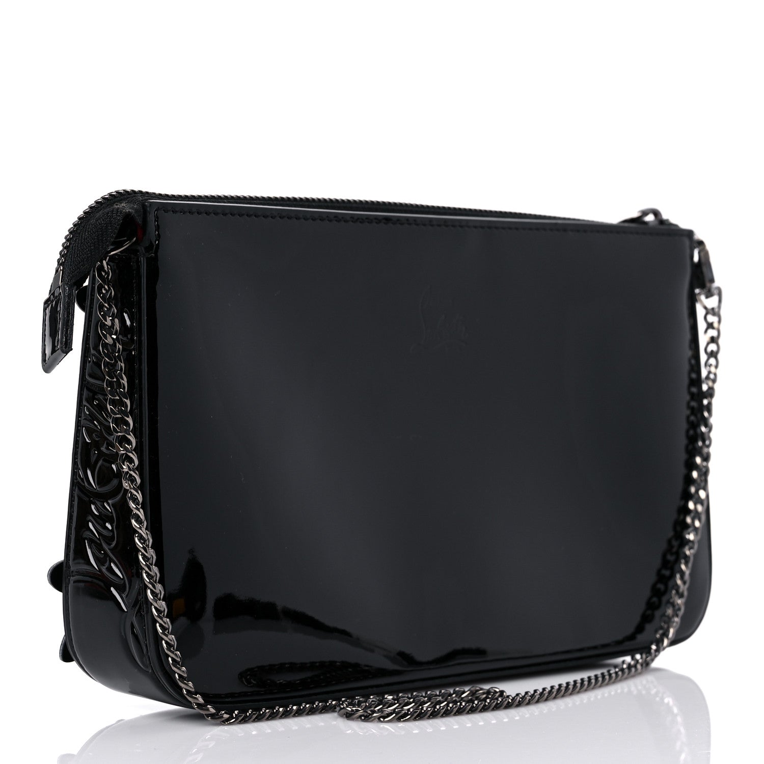 Christian Louboutin Patent Loubila Daisy Spike Patent Pouch Clutch Bag Black 2 of 7