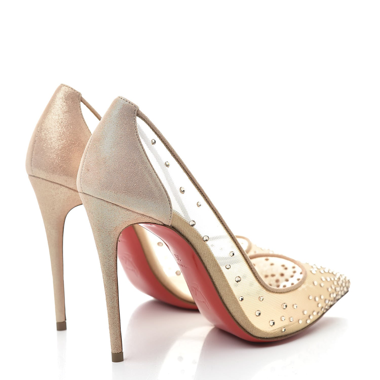 Christian Louboutin Suede Silk Crystal Strass Follies 100 Pumps 35 Neutral 4 of 9