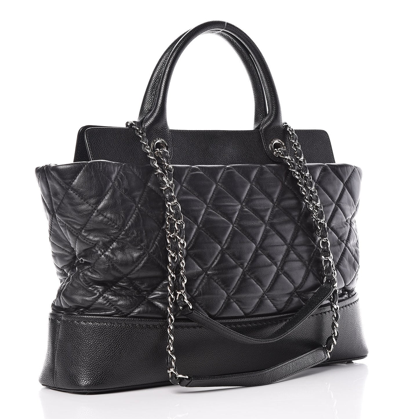 Lambskin Caviar Quilted Bi Coco Large Shopper Tote Black