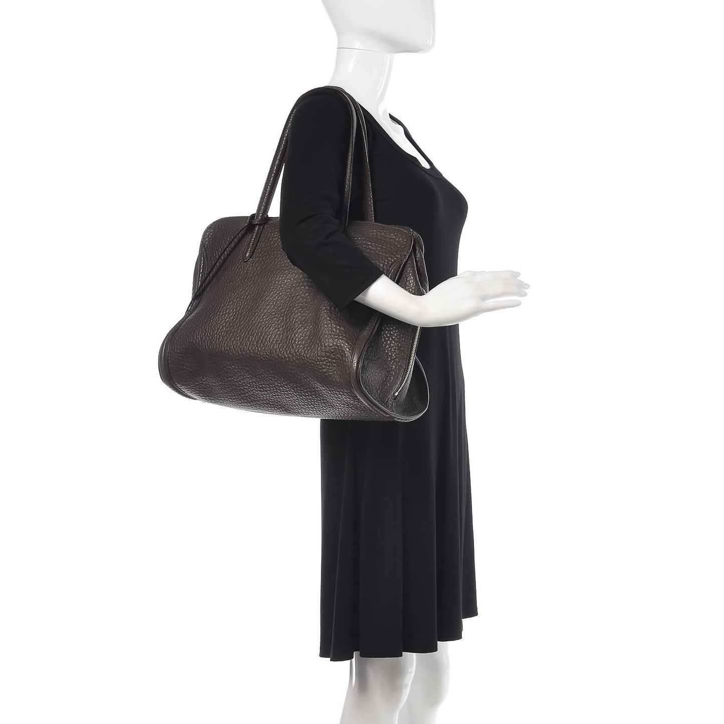 Pebbled Calfskin Large Skull Padlock Zip Around Tote Dark Brown