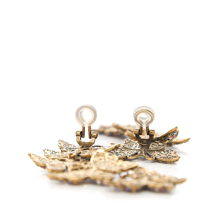 Gucci Metal Crystal Butterfly Clip On Drop Earrings Aged Gold Multicolor 2 of 2