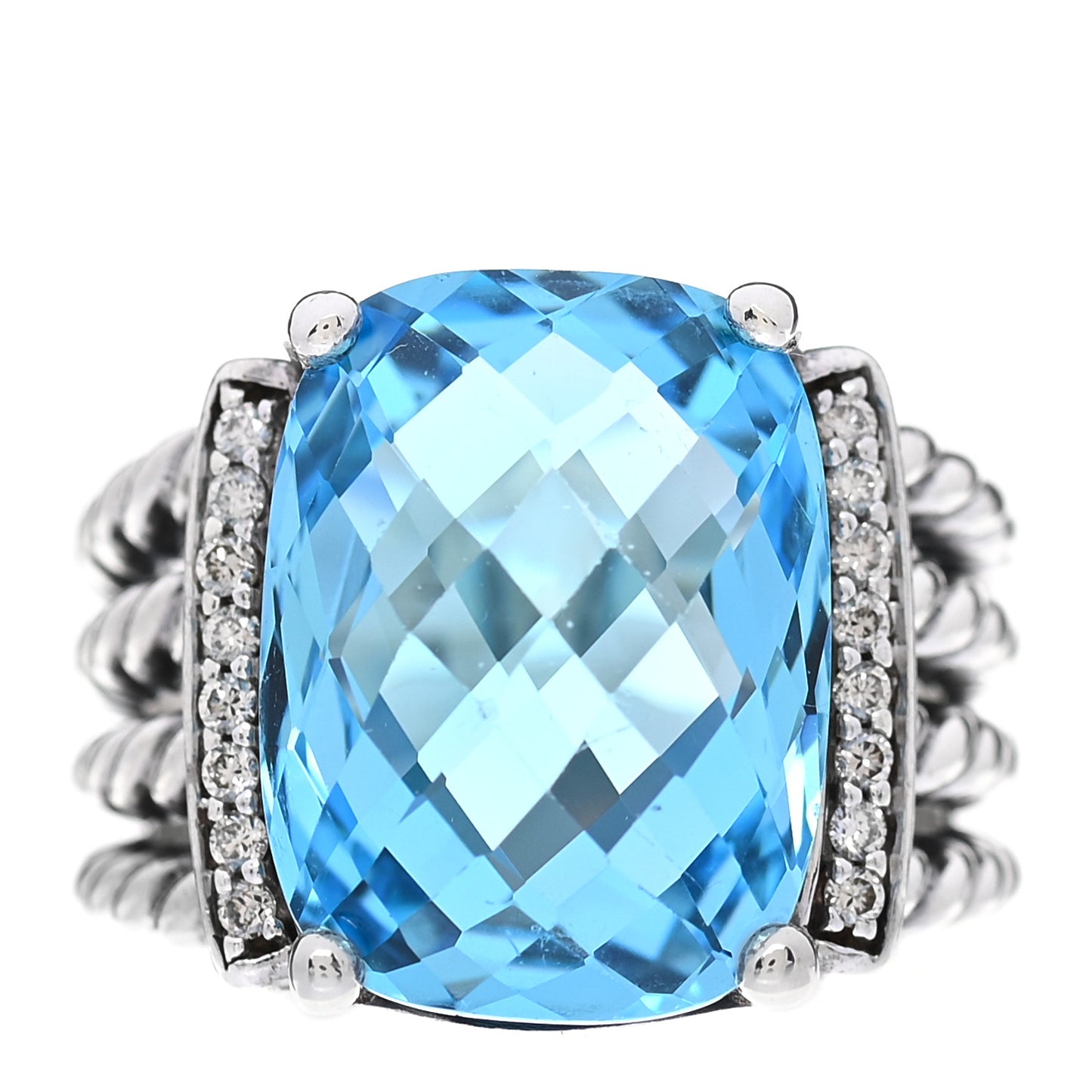 Sterling Silver Diamond Blue Topaz 16mm Wheaton Ring 51 5.75
