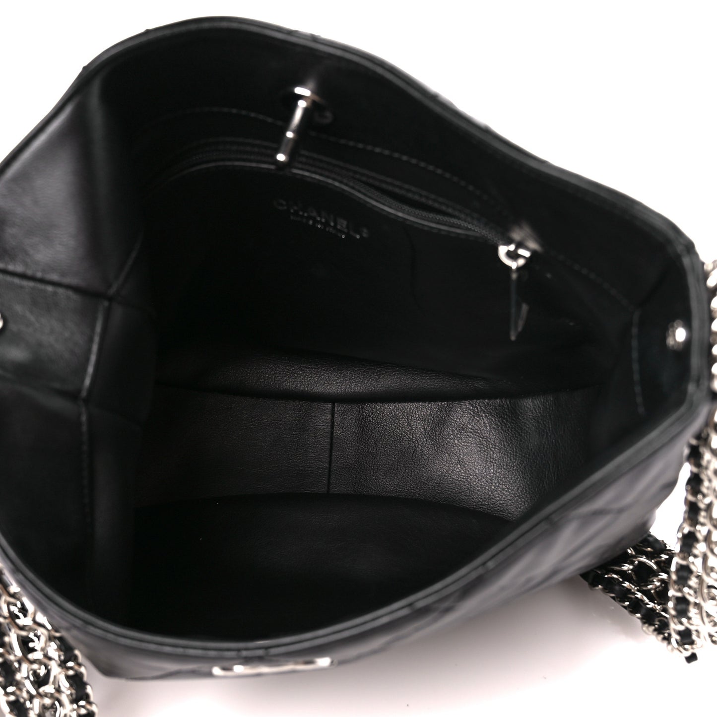 Lambskin Chain Rows Quilted Chain Hobo Black