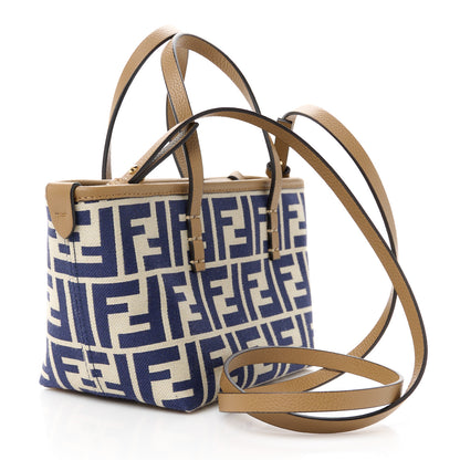 Fendi Fabric Calfskin FF Mini Roll Tote Sand Navy 3 of 11