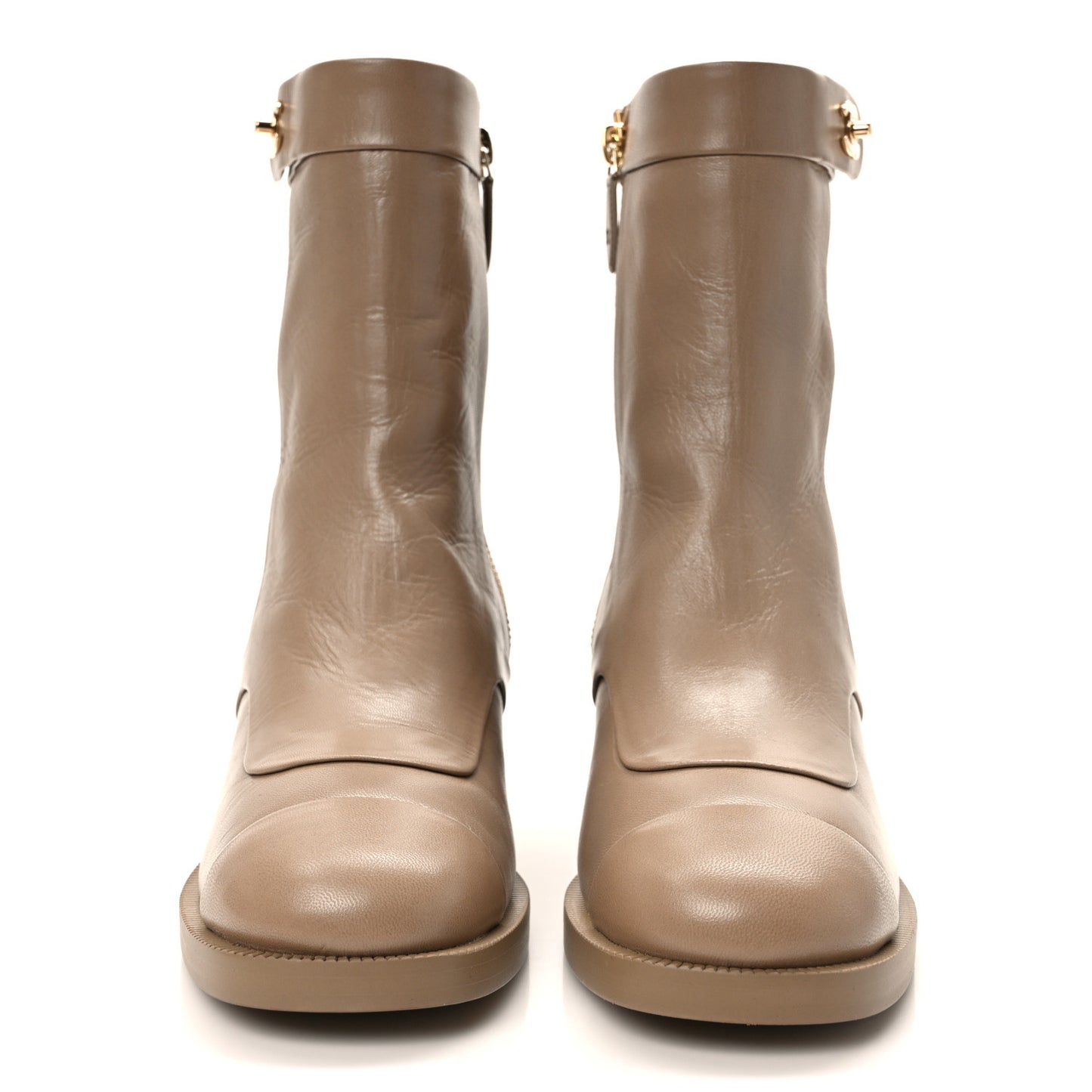 Shiny Goatskin Cap Toe Short Boots 37.5 Beige