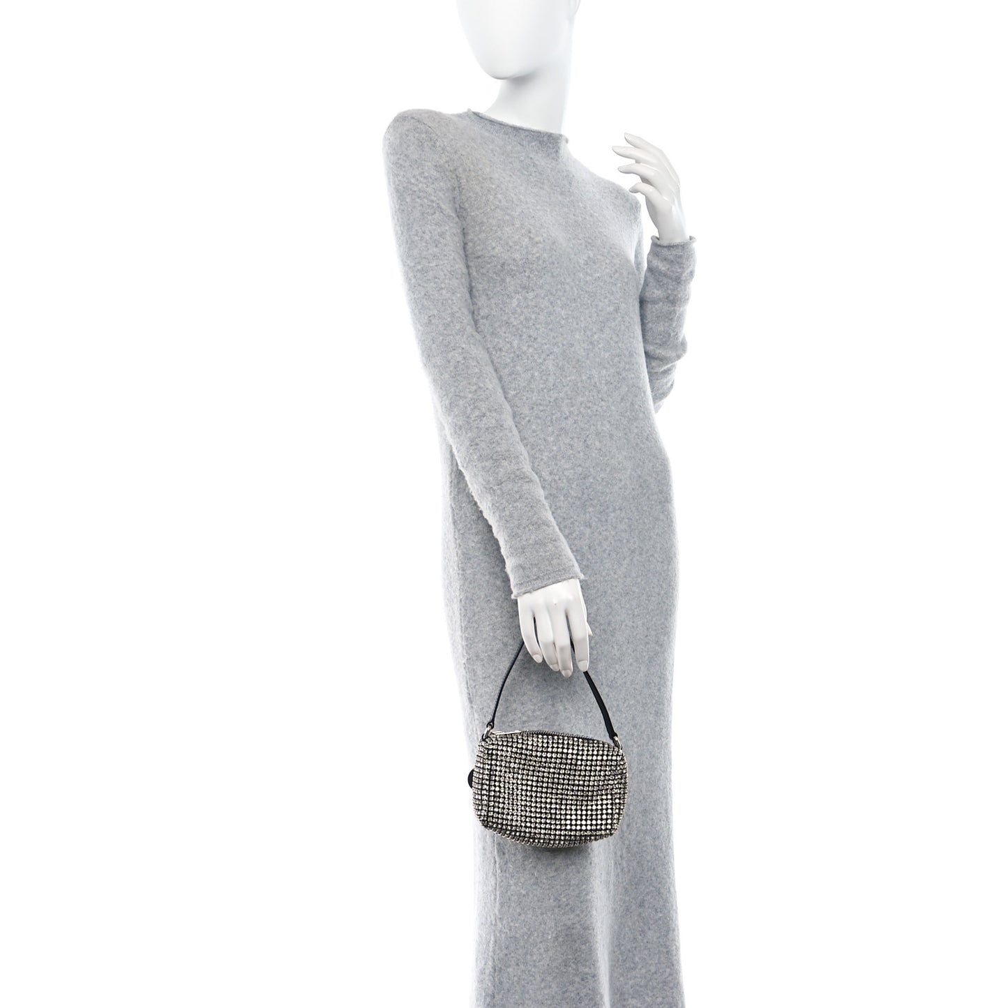 ALEXANDER WANG Mesh Crystal Rhinestone Mini Heiress Pouch Black Silver