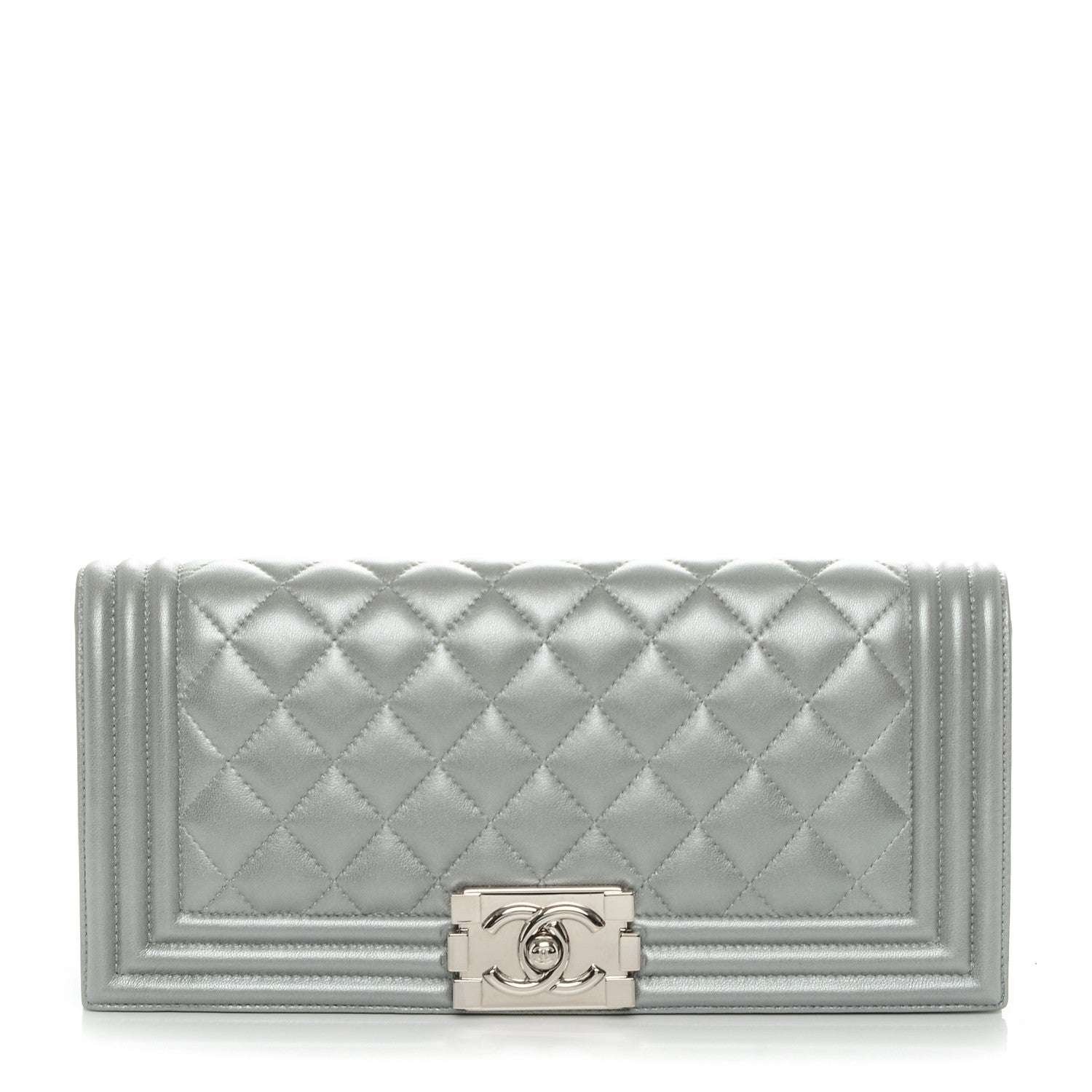 Chanel Metallic Lambskin Quilted Boy Flap Clutch Silver 1 of 7