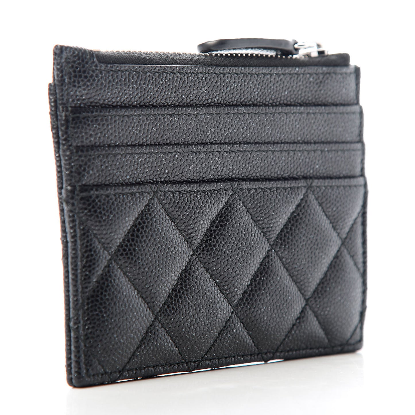 Iridescent Caviar Quilted CC Zip Card Holder Black