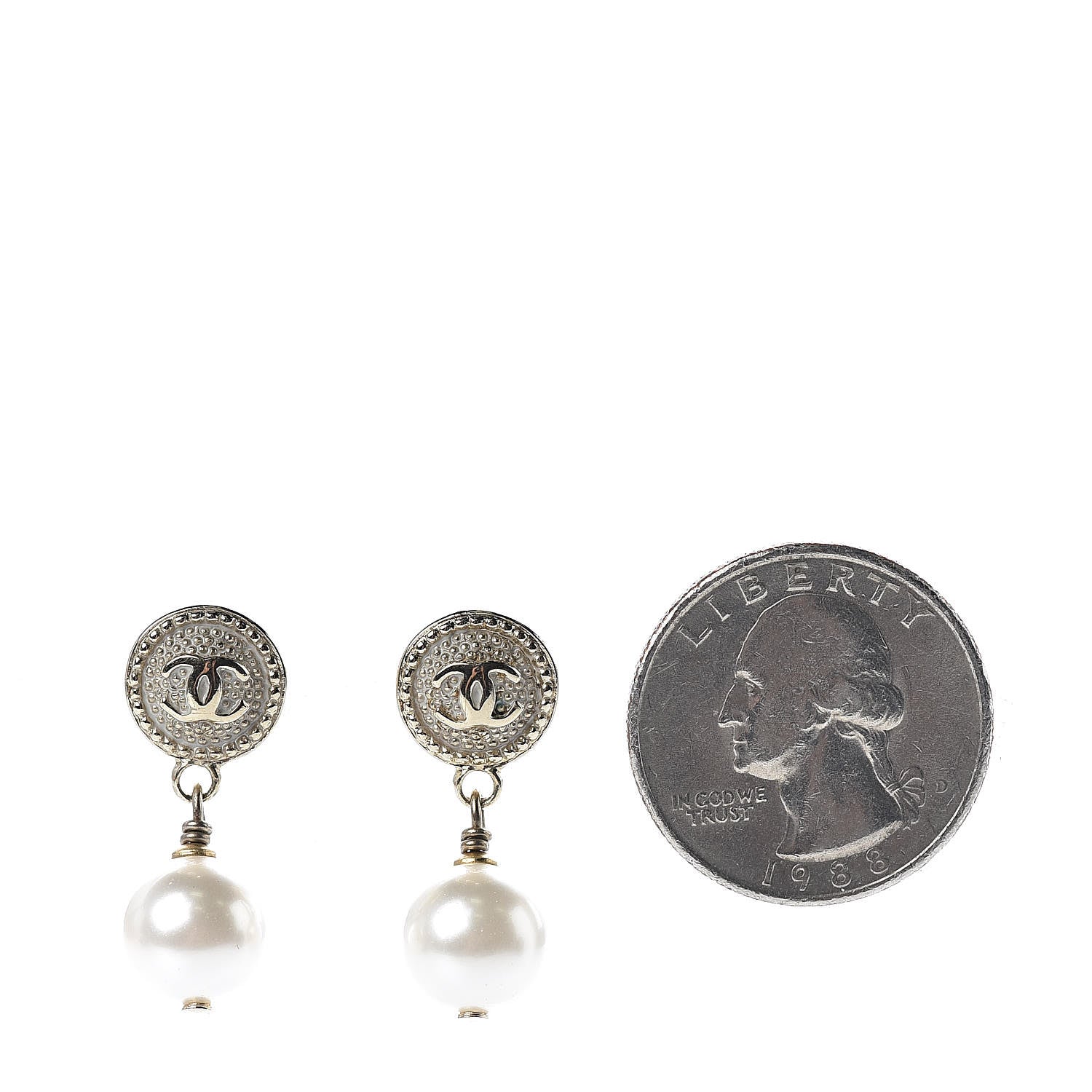 Chanel Medallion CC Pearl Drop Earrings Gold 2 of 5