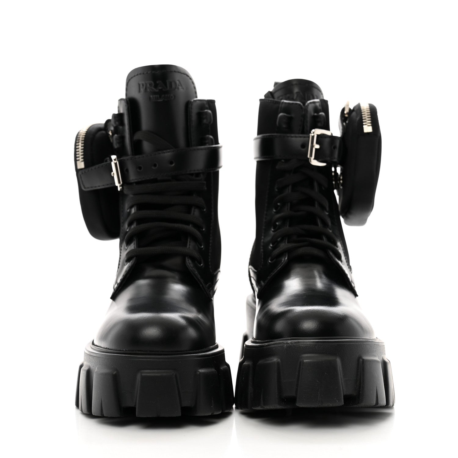 Prada Spazzolato Rois Nylon Metal Triangle Logo Monolith Pouch Pocket 55mm Boots 36 Black 3 of 10