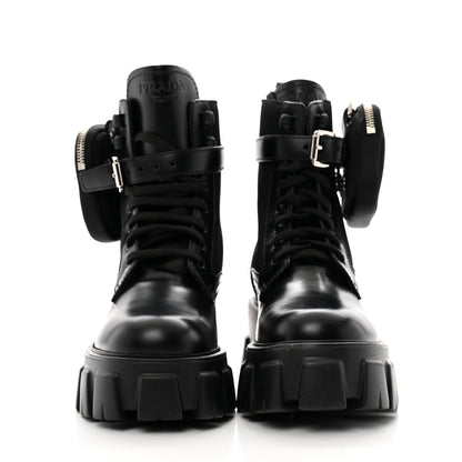 Prada Spazzolato Rois Nylon Metal Triangle Logo Monolith Pouch Pocket 55mm Boots 36 Black 3 of 10