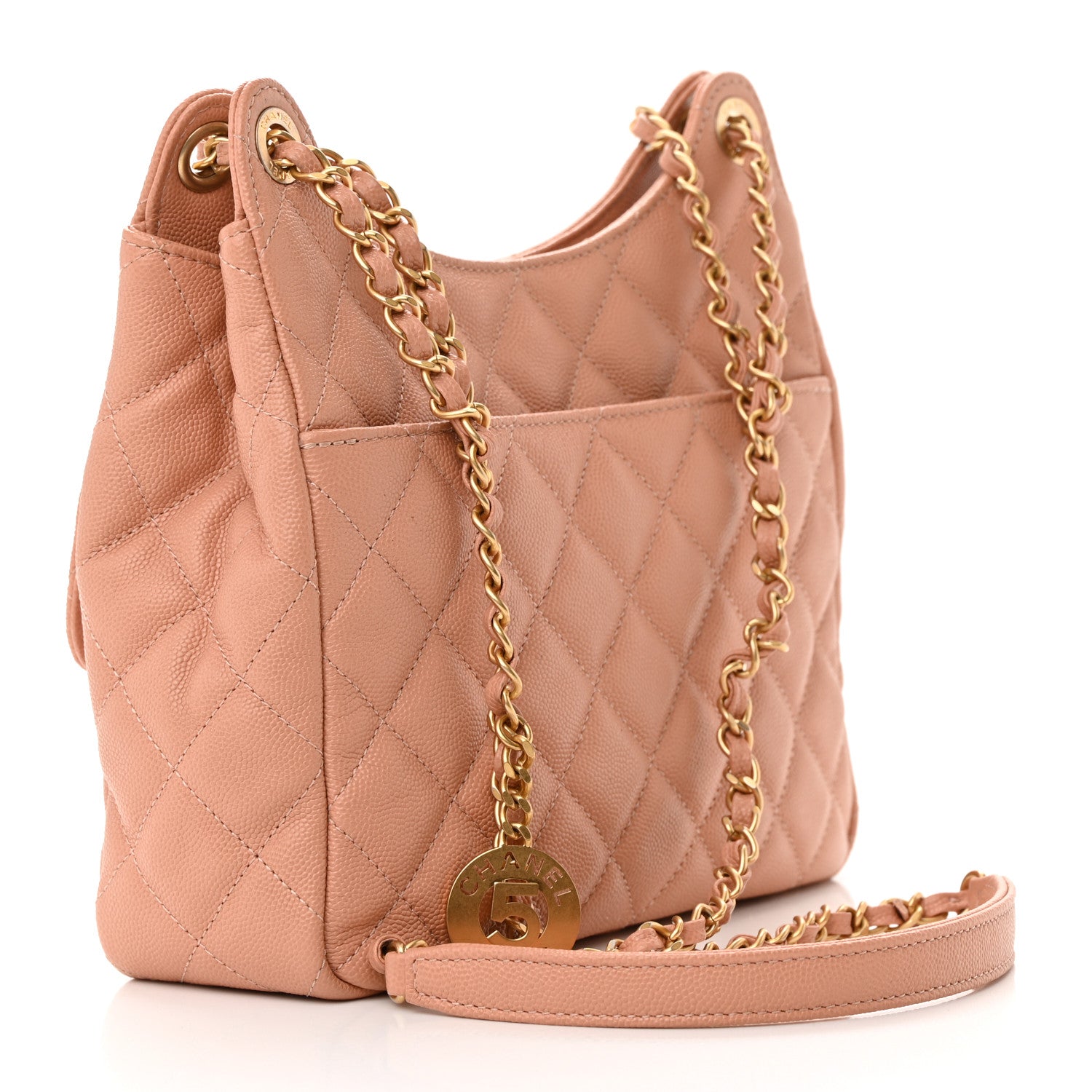 Chanel Caviar Quilted Wavy CC Hobo Beige 3 of 13