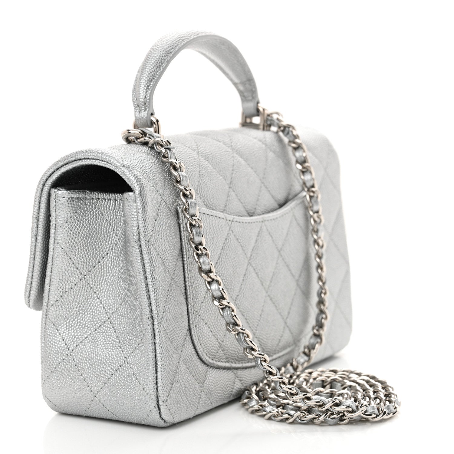 Chanel Metallic Caviar Quilted Mini Top Handle Rectangular Flap Silver 3 of 10